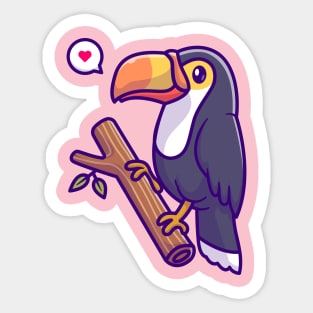 Cute Toucan Bird On Branch Cartoon Sticker